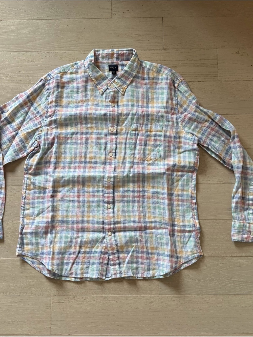 J. Crew Men's Pastel Plaid Button-Down Shirt - White, Blue, Pink, Yellow, Green